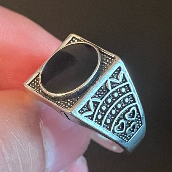 Vintage black obsidian S925 silver ring - Picture 7 of 9